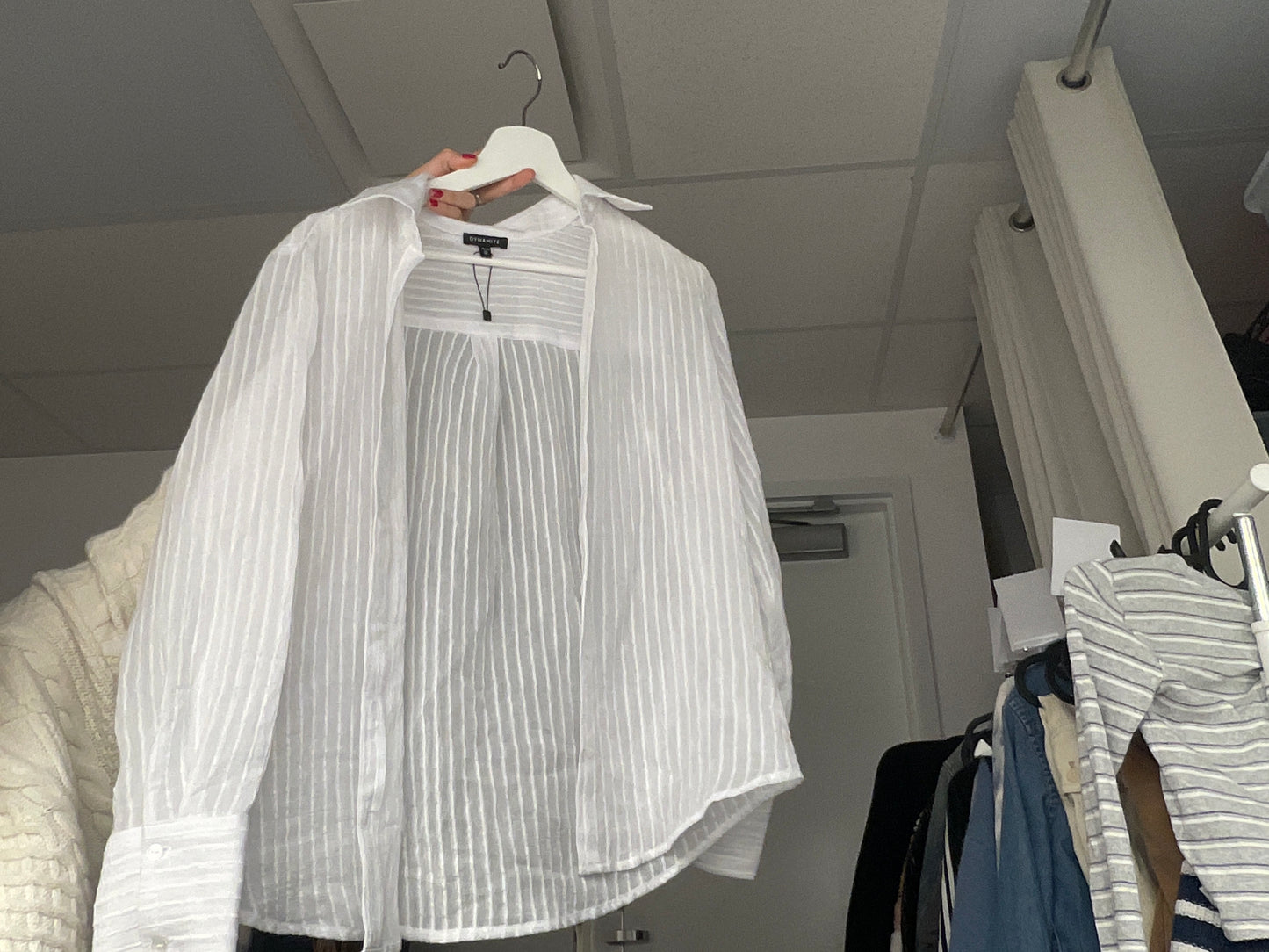 Dynamite Sheer Striped White Button Up