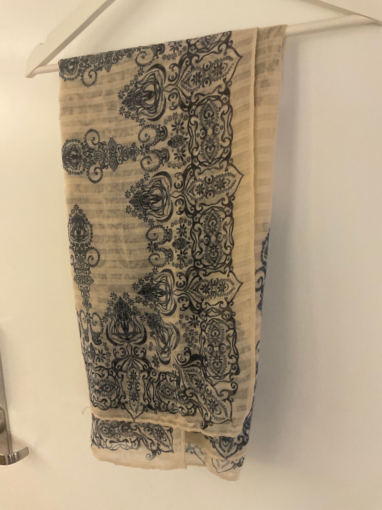 Sheer Beige/Blue Floral Shawl