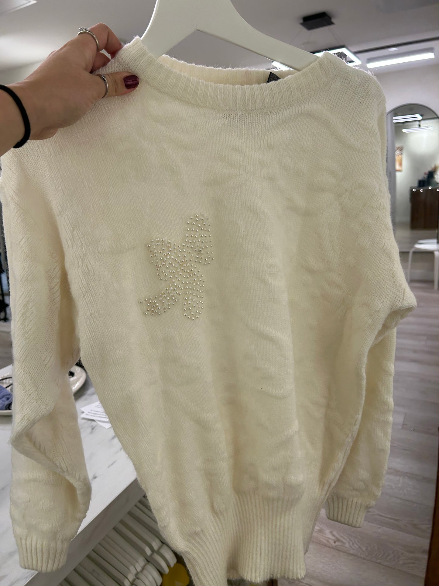 White Pearl Bow Sweater