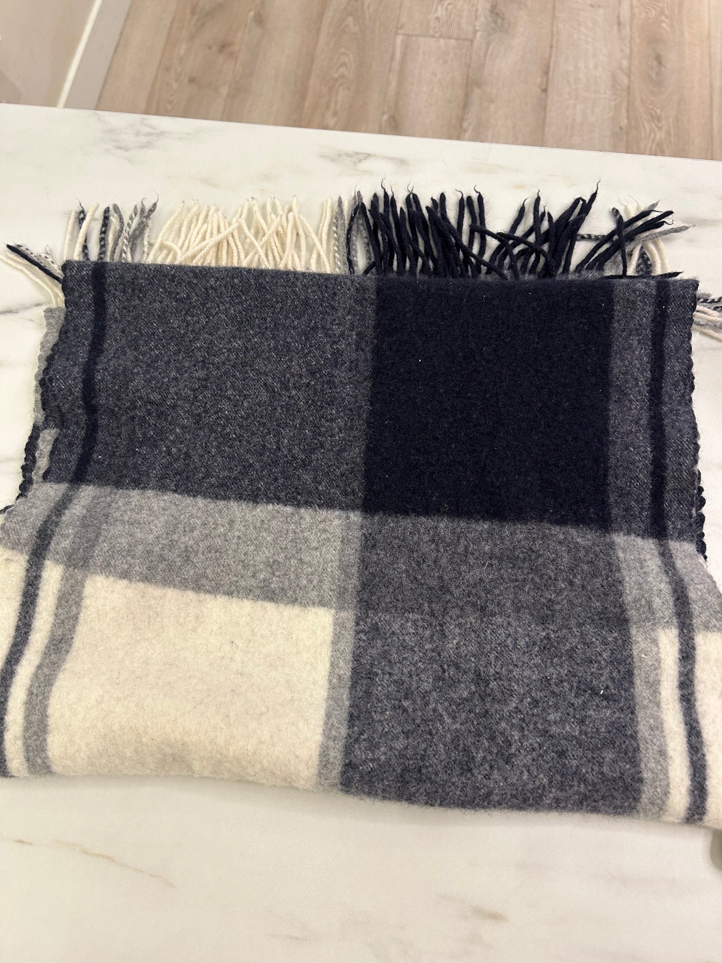White & Navy Tassel Scarf