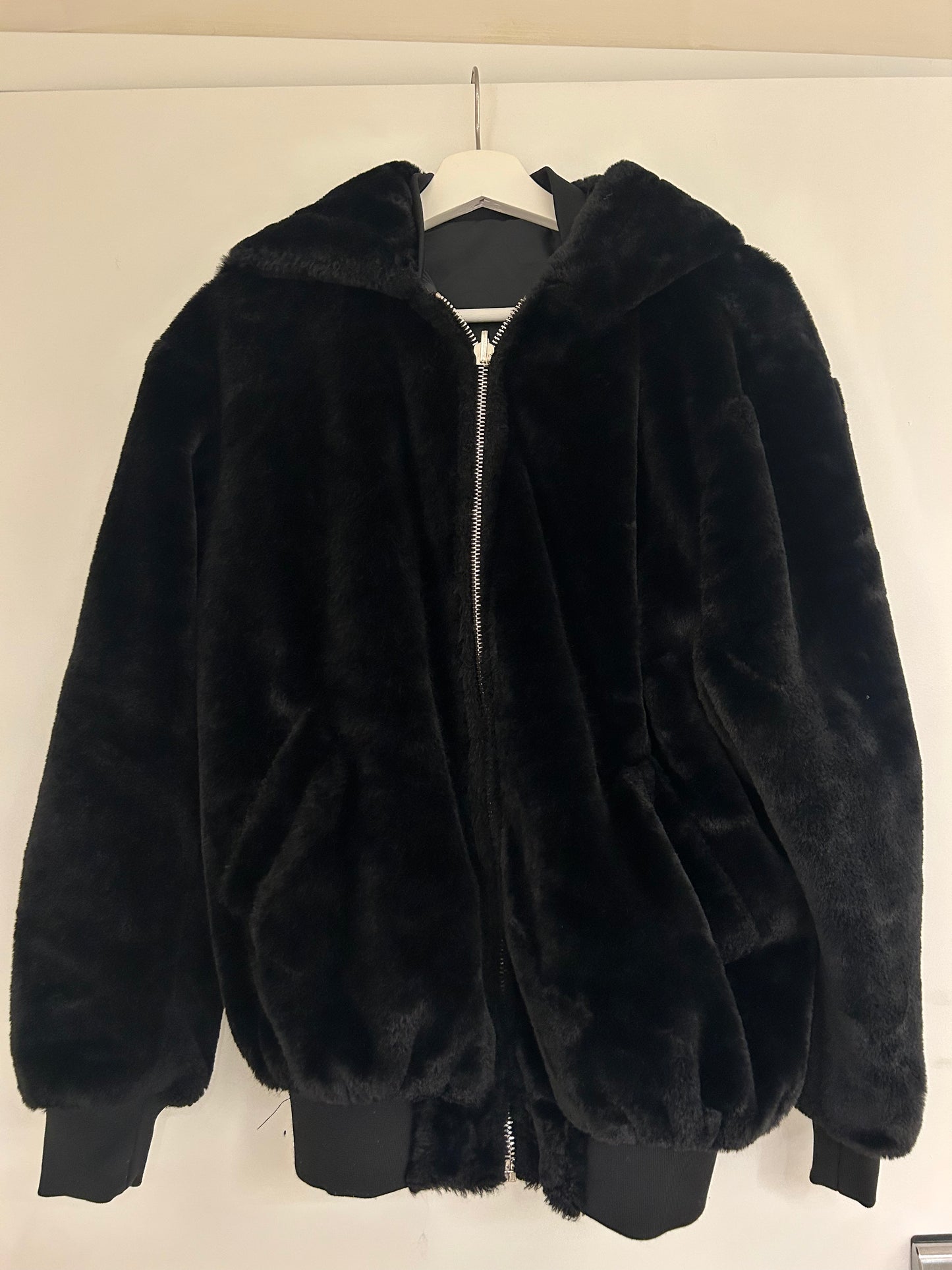 Black Fur Reversible Hoodie