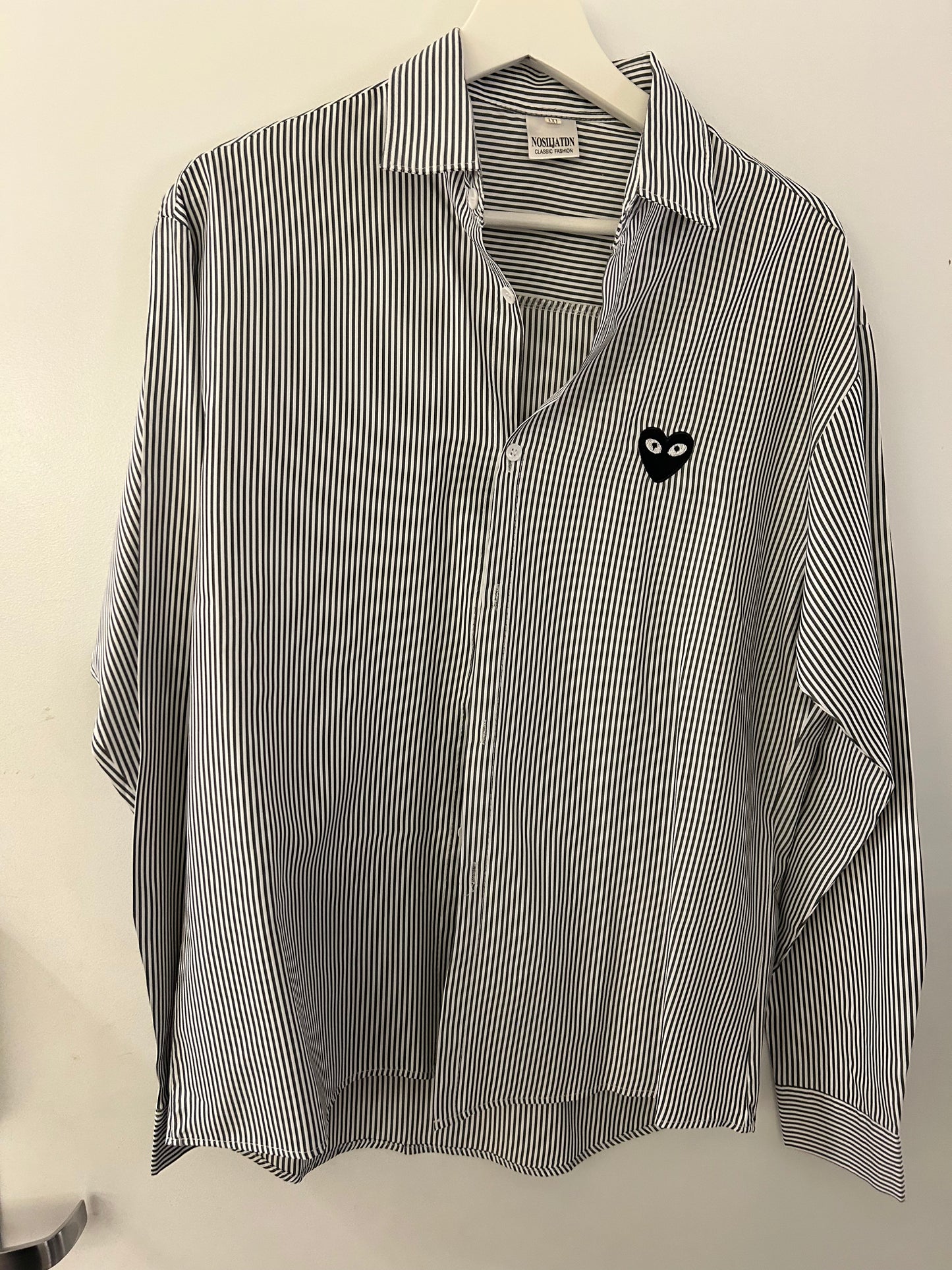 Grey & White Striped Button Up