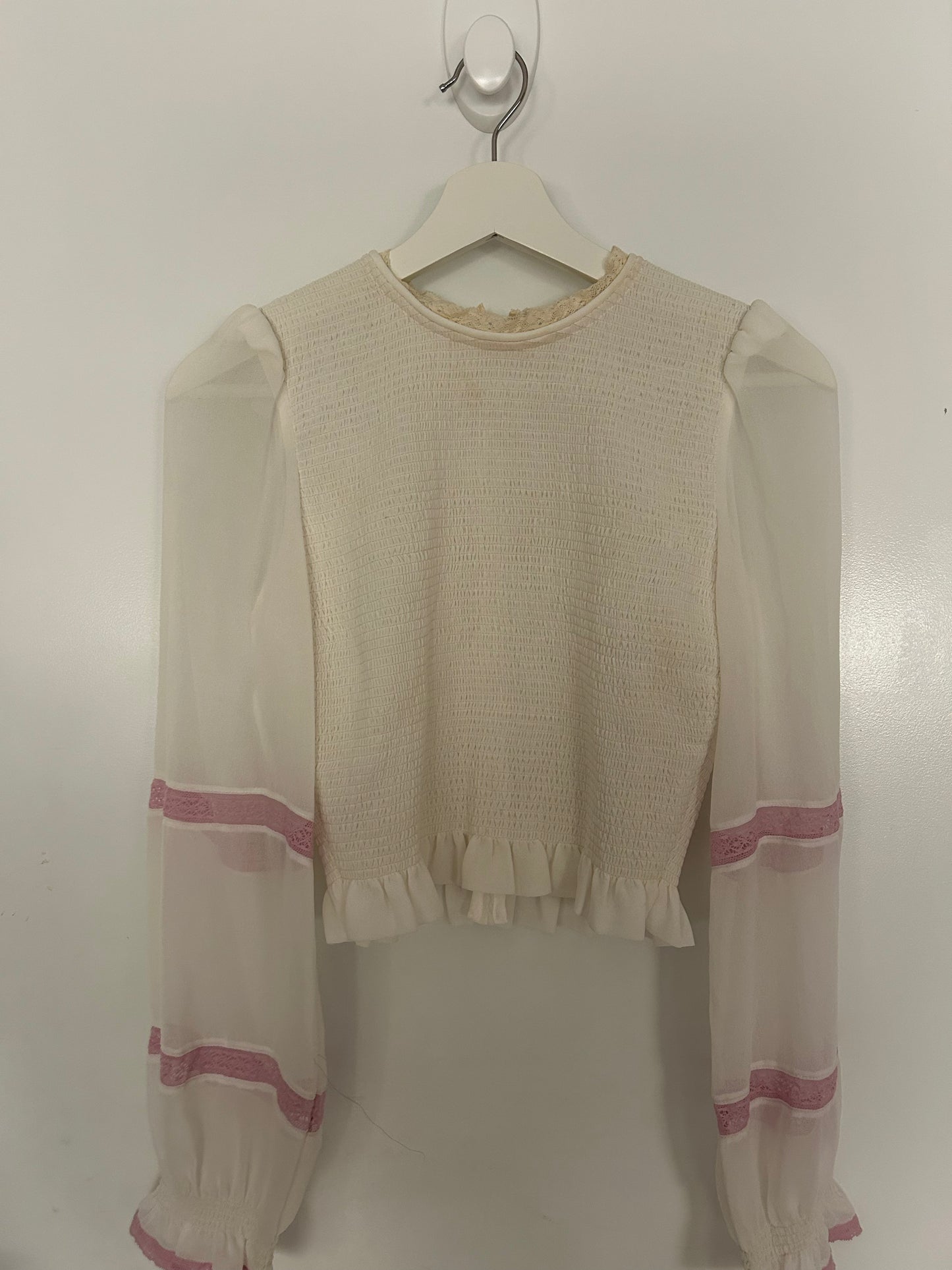 White & Purple Sheer Sleeve Top