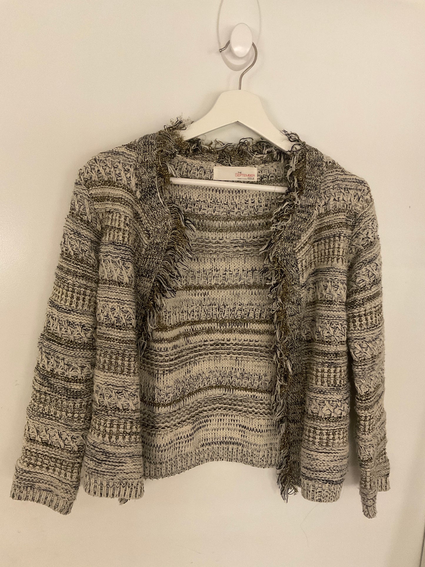 Black/White Knit Fringe Jacket