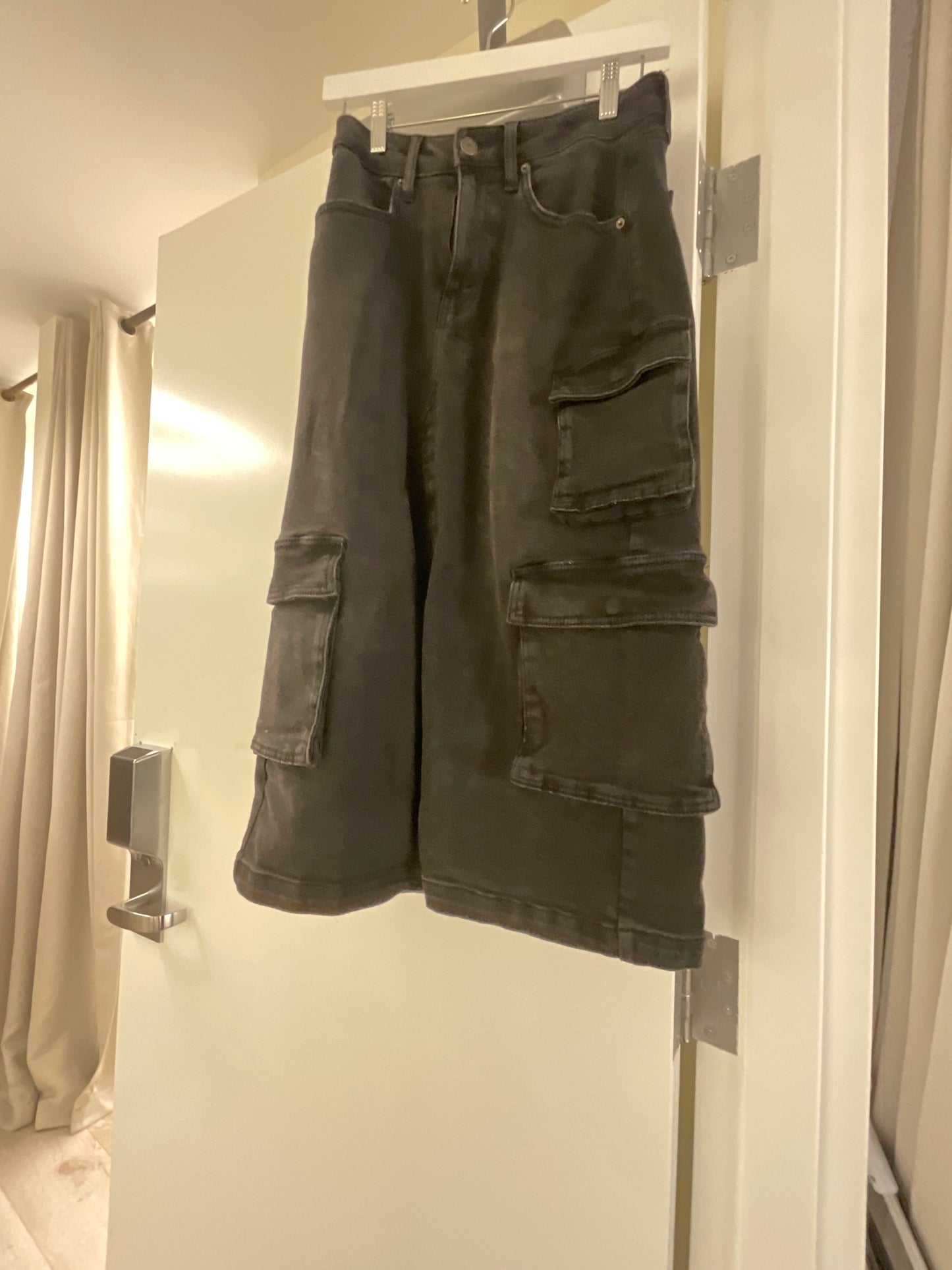 Black Cargo Denim Skirt