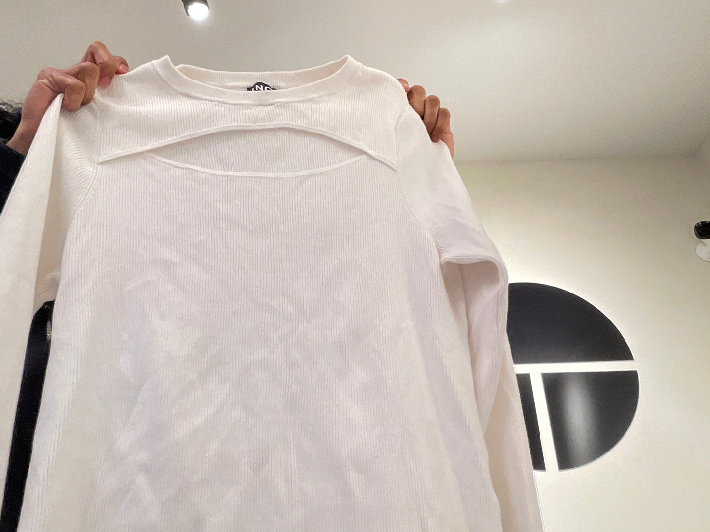 White Ribbed Cut Out Long Sleeve