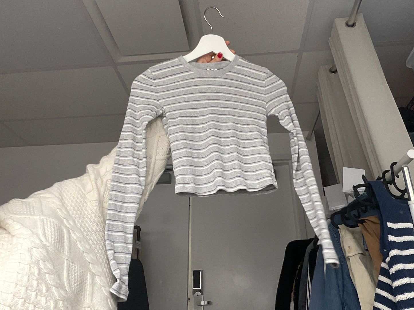 TNA Grey Striped Long Sleeve