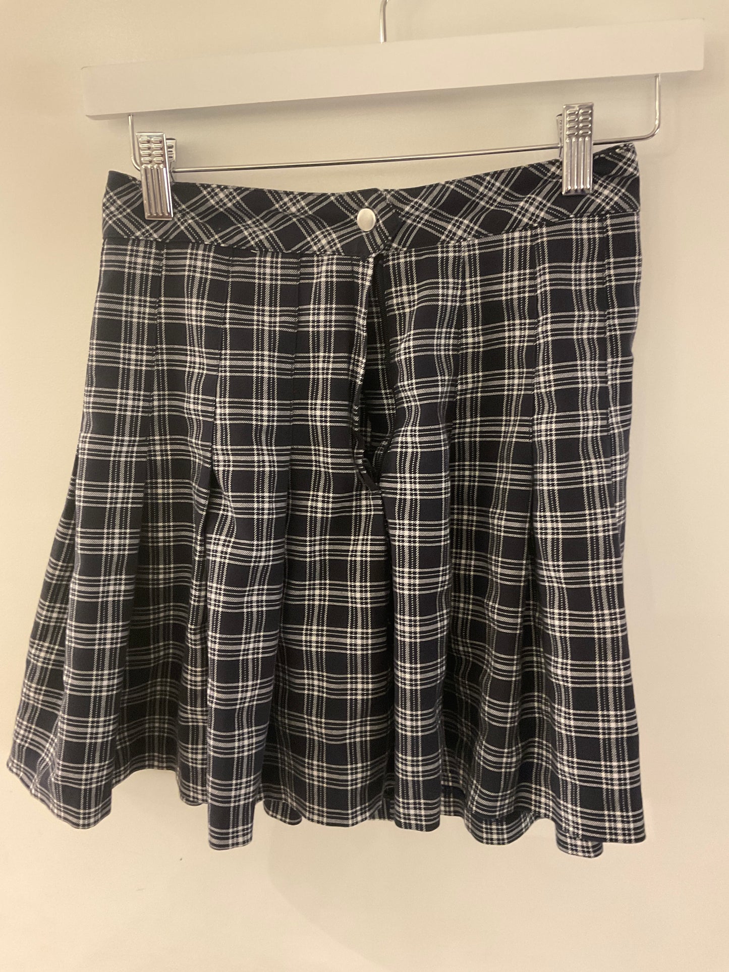 Navy Plaid Pleated Skirt