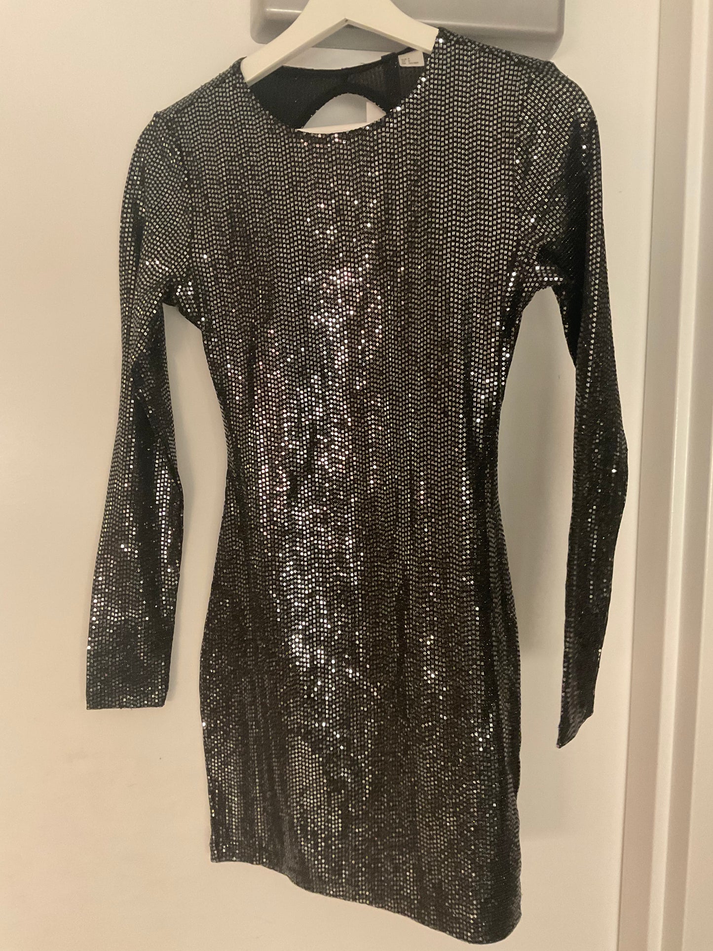 Silver Sequin Open Back Mini Dress