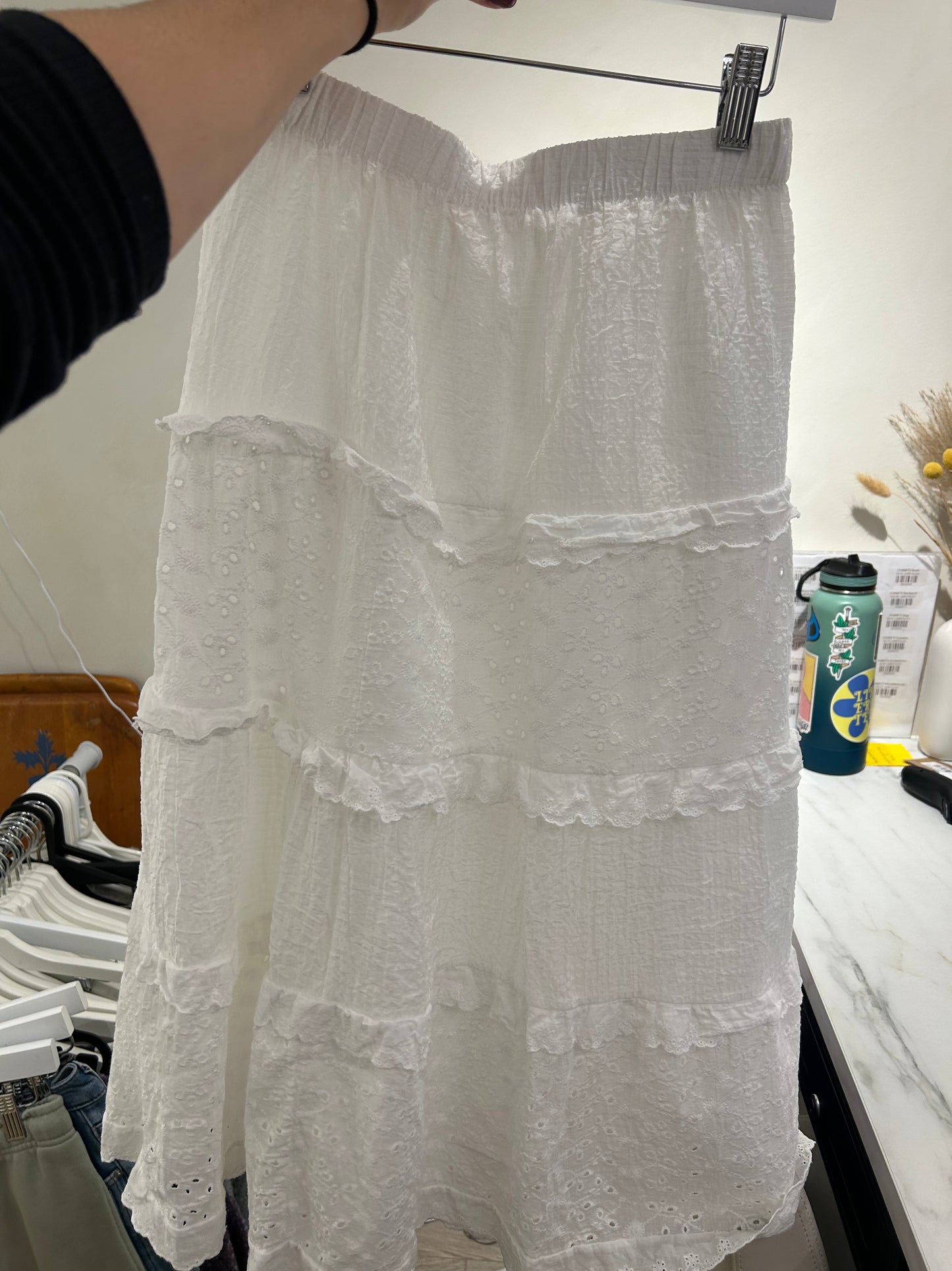 Textured White Maxi Skirt