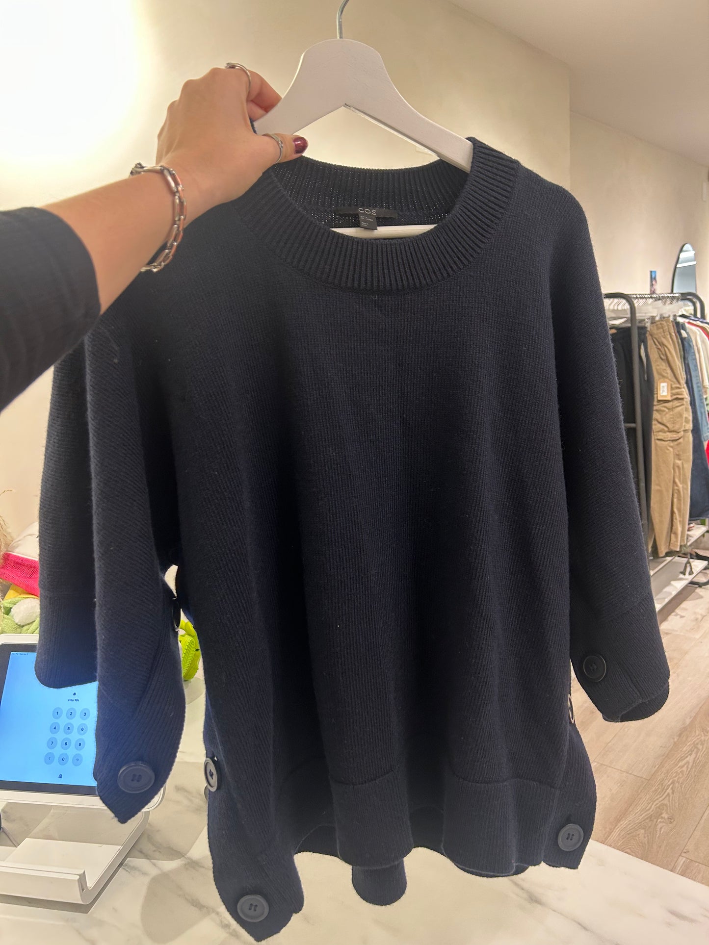 Navy Button Sleeve Sweater