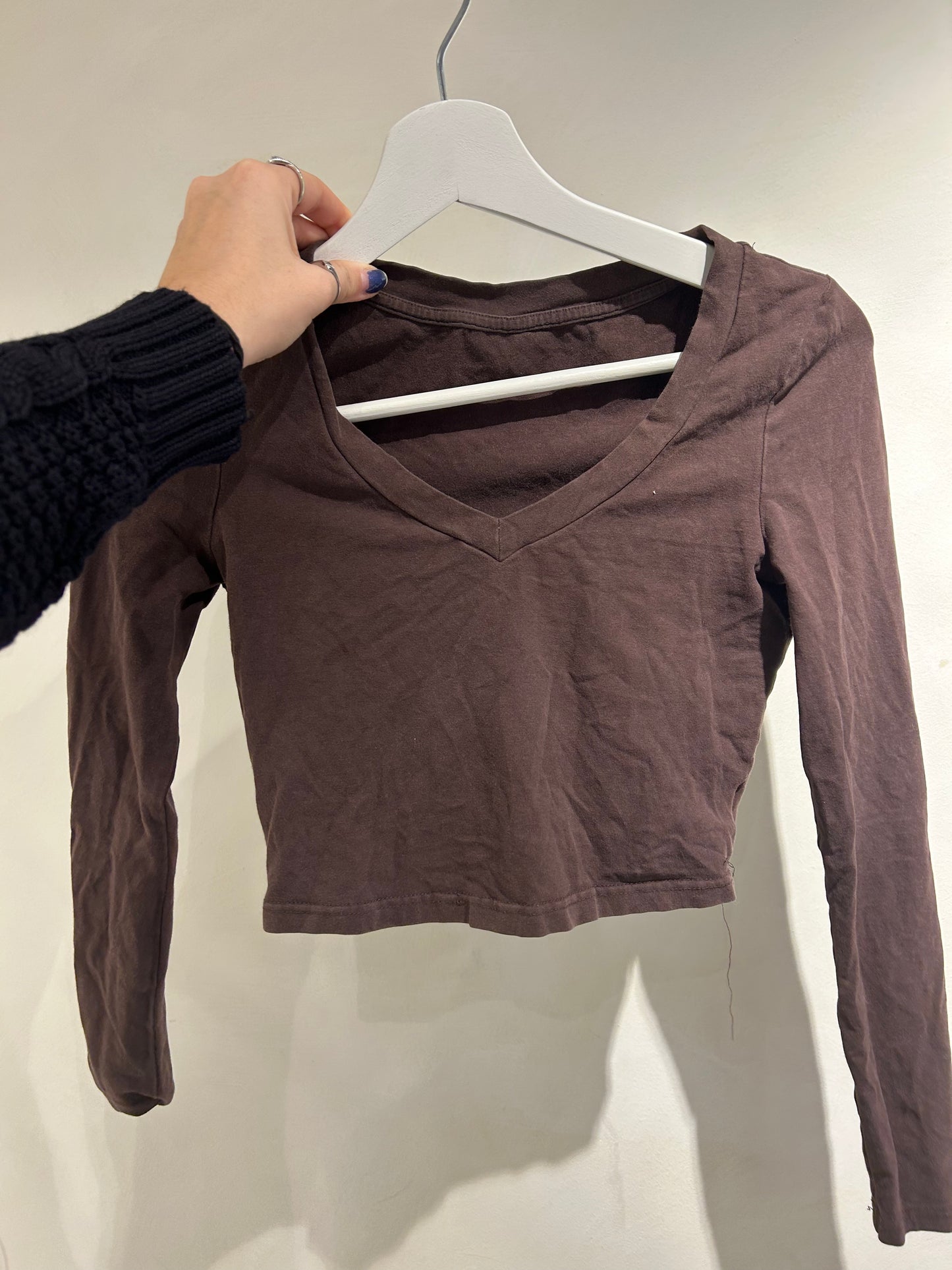 Brown Cropped Long Sleeve Top