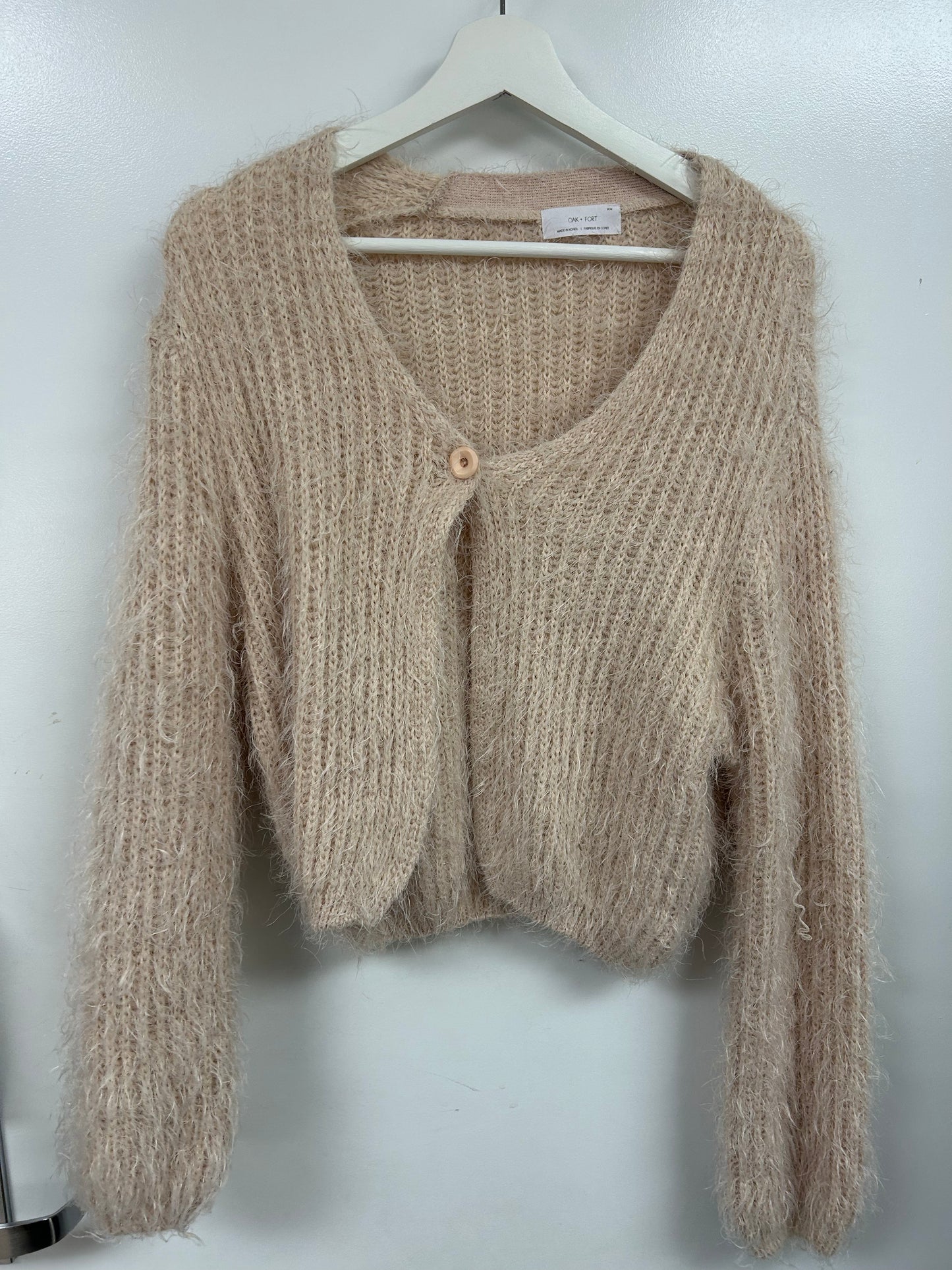 Oak + Fort Off White Fuzzy Cardigan
