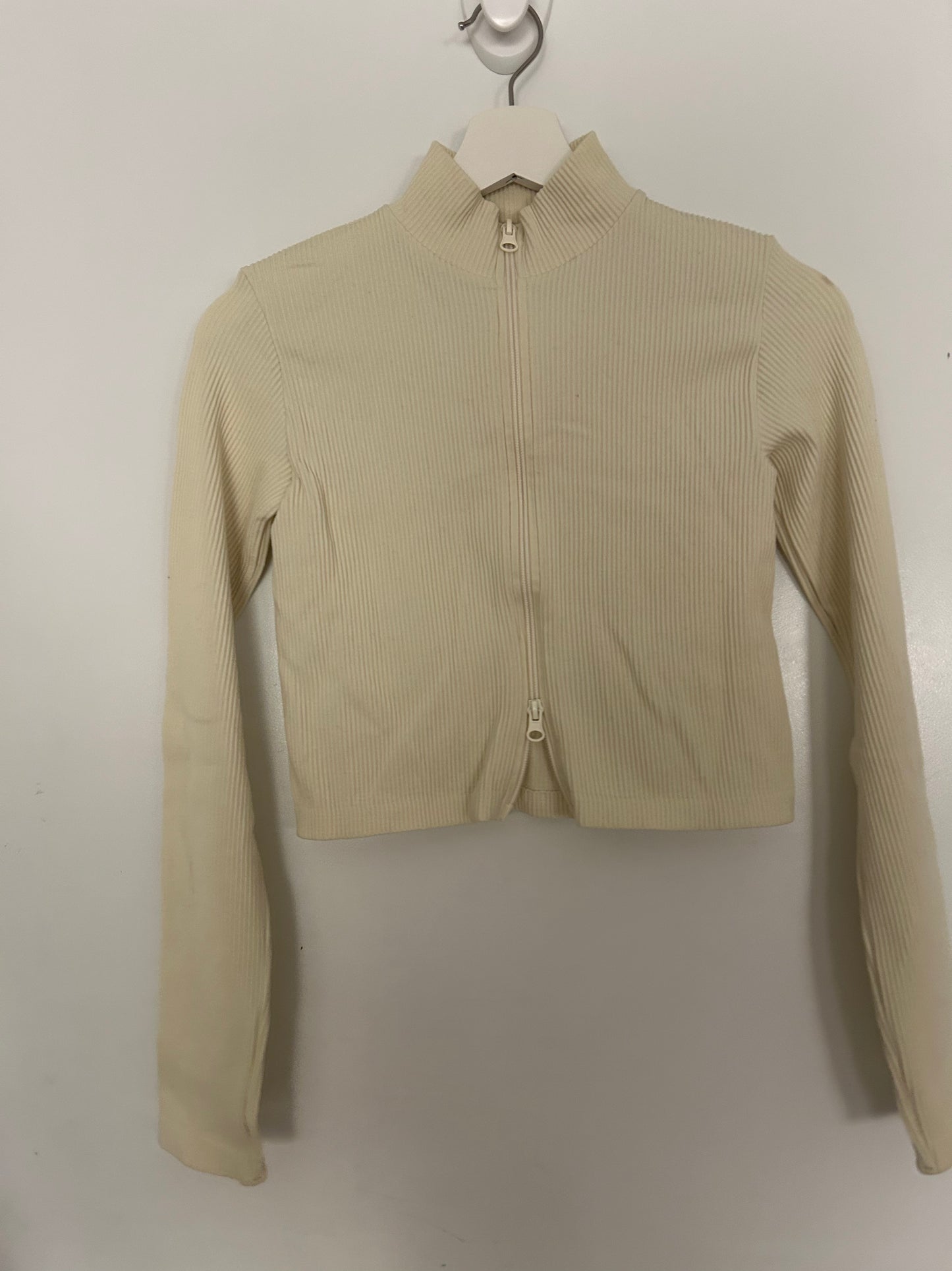 Cream Ribbed Dual Zip-Up