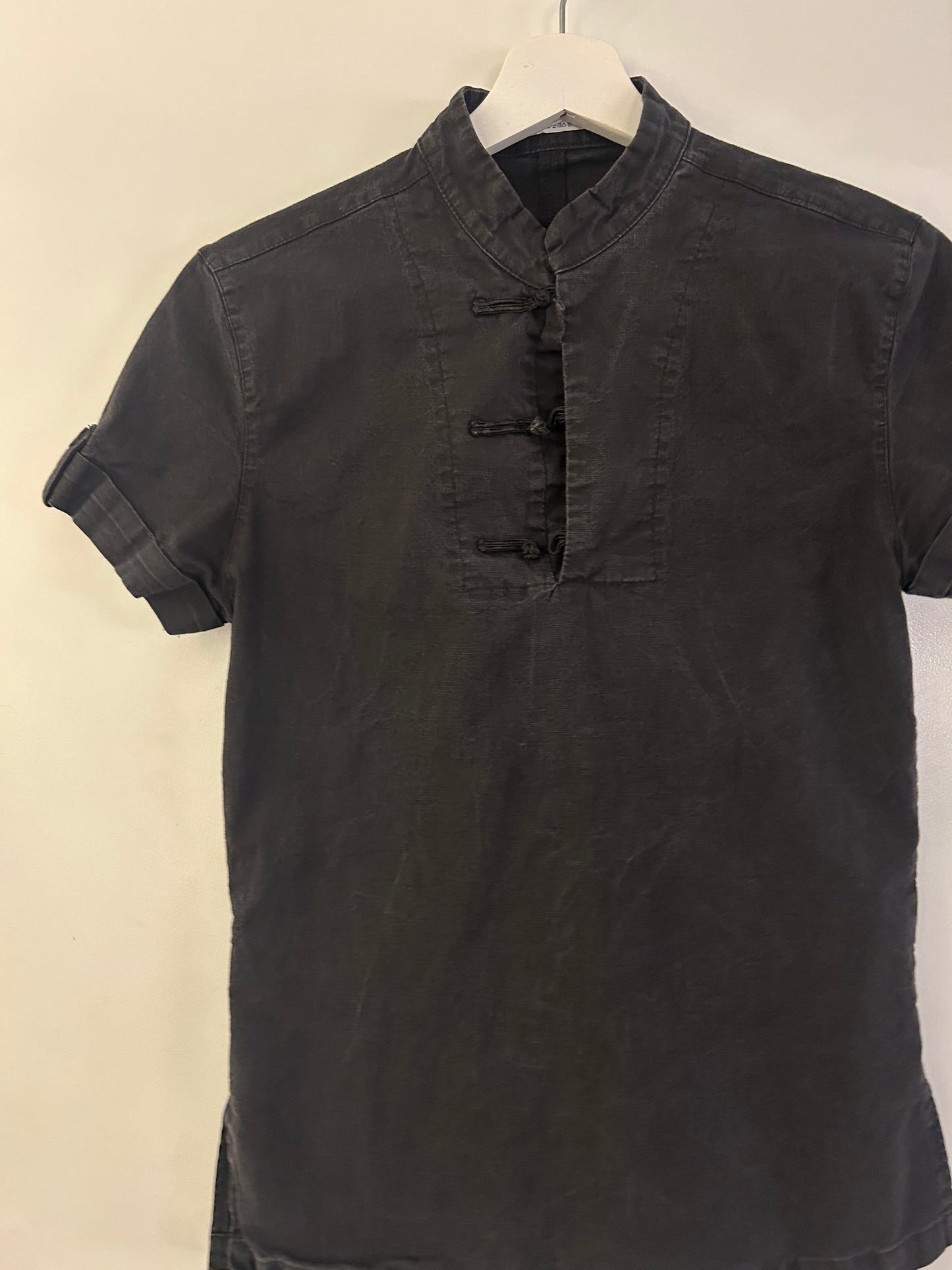 Black Mandarin Collar Shirt