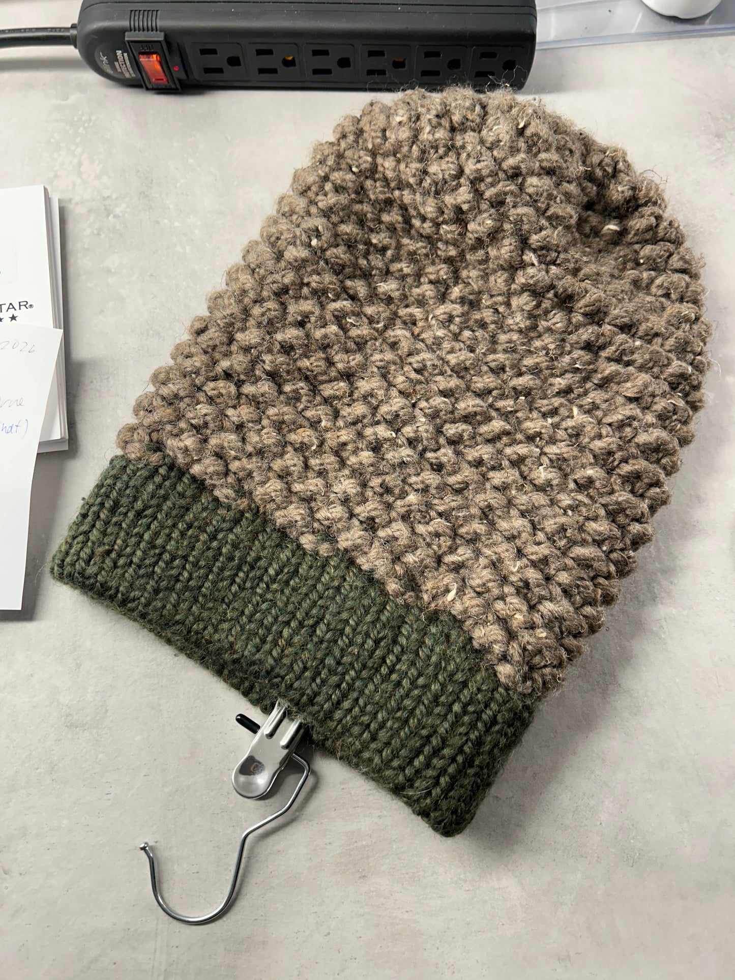 Green & Grey Chunky Knit Hat